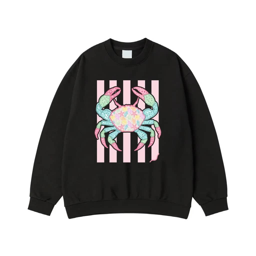 Summer Beach Preppy Crab With Seashell Pattern T-Shirt