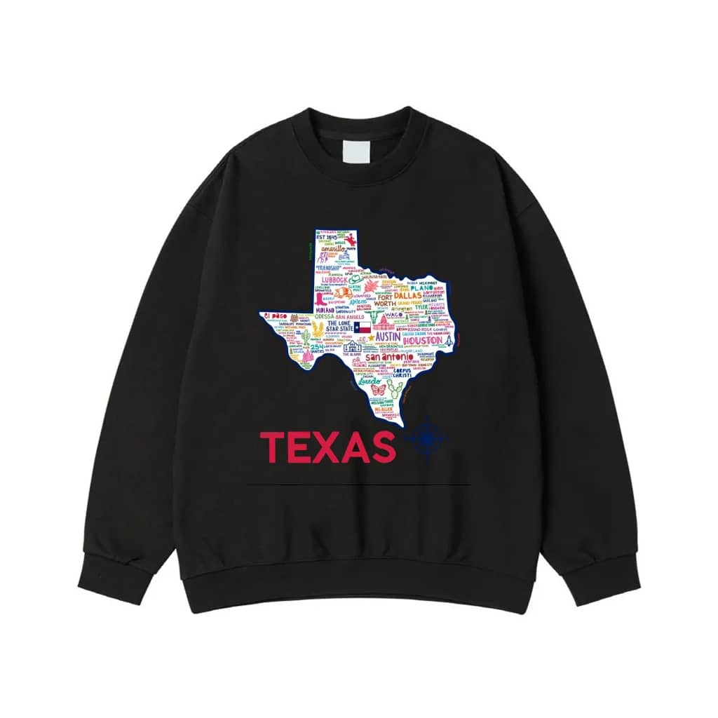 Texas State Map Typographic Word Cloud With Cities And Landmarks