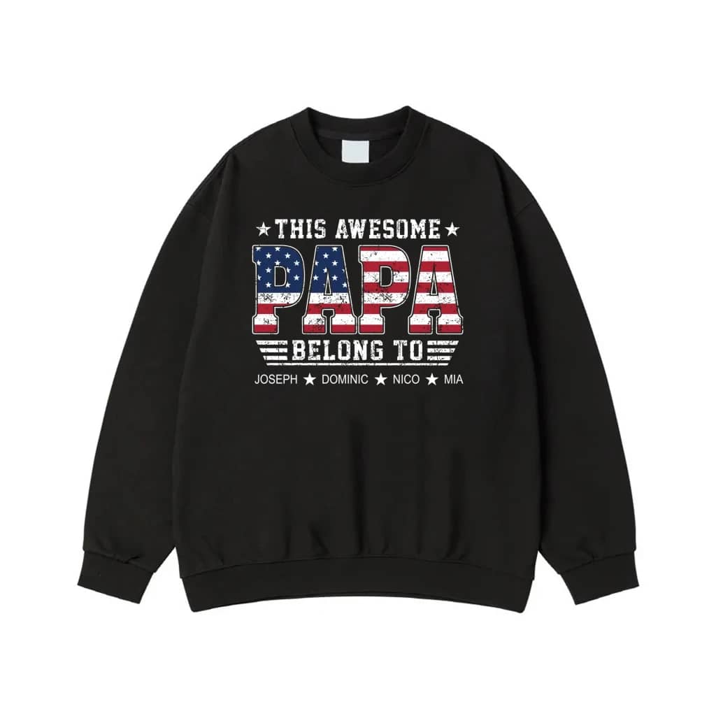 This Awesome Papa Belongs To Personalized American Flag T-Shirt