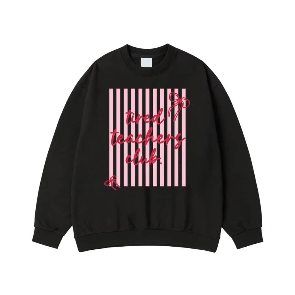 Tired Teachers Club Pink Stripes And Bows T-Shirt