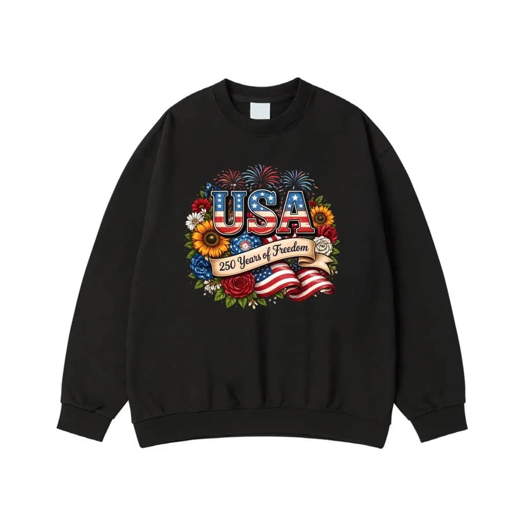 Usa 250 Years Of Freedom Patriotic Floral American Flag Design