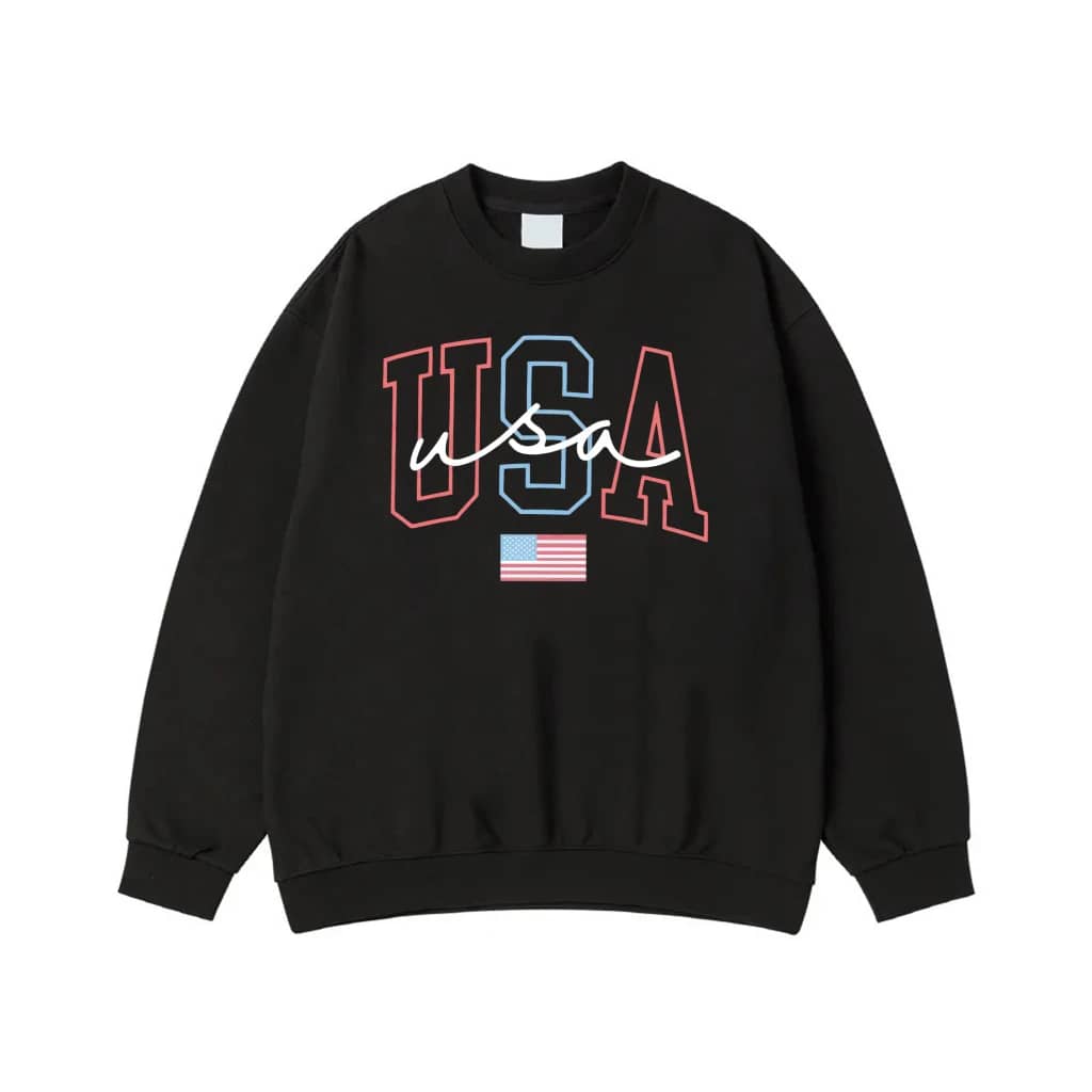 Usa Block And Script Letters American Flag T-Shirt