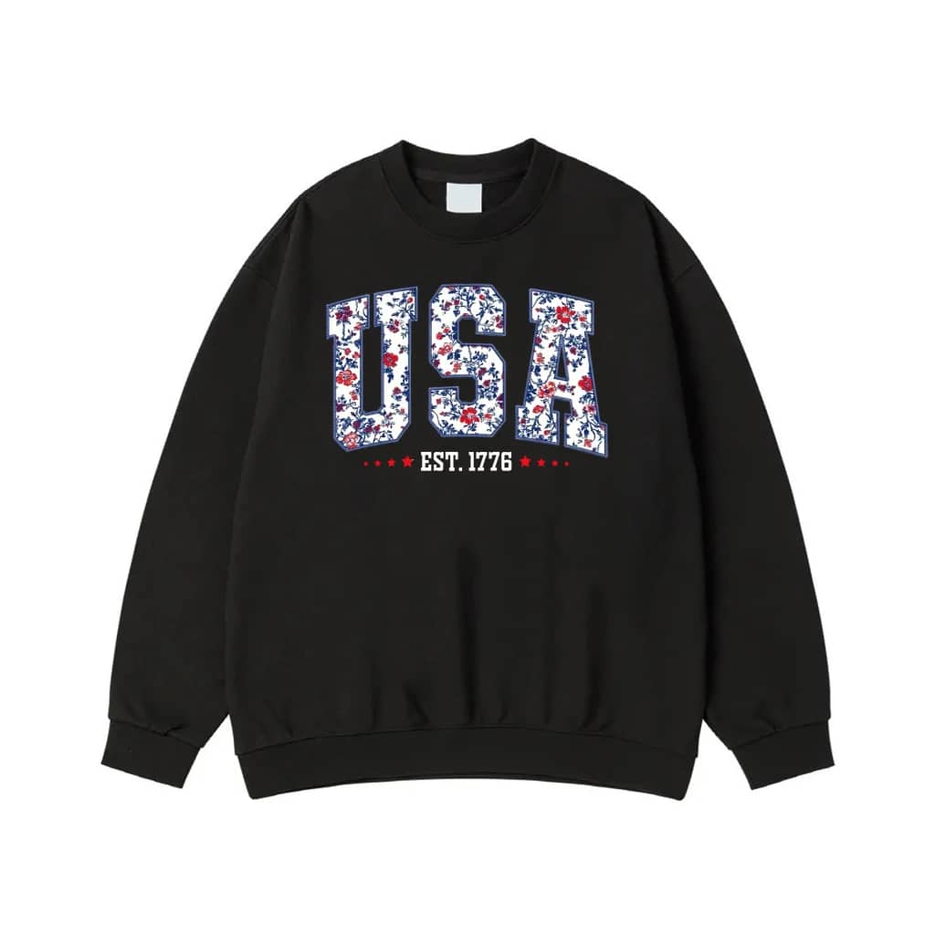 Usa Est. 1776 Floral Print Patriotic Sweatshirt