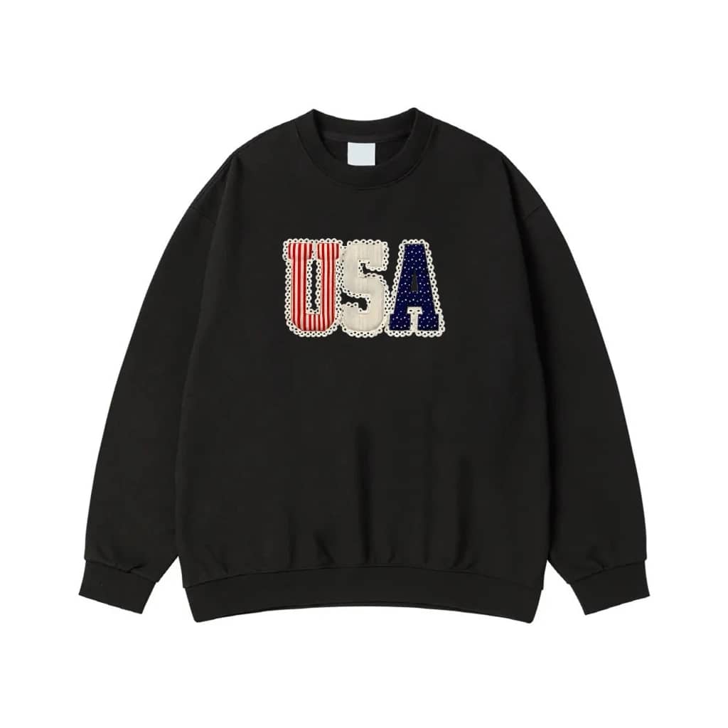Usa Patriotic Stars And Stripes Applique T-Shirt