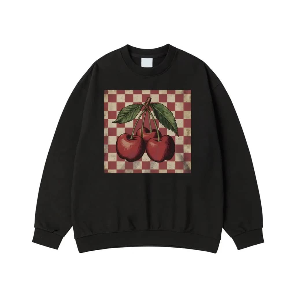 Vintage Cherries On A Distressed Checkerboard Background