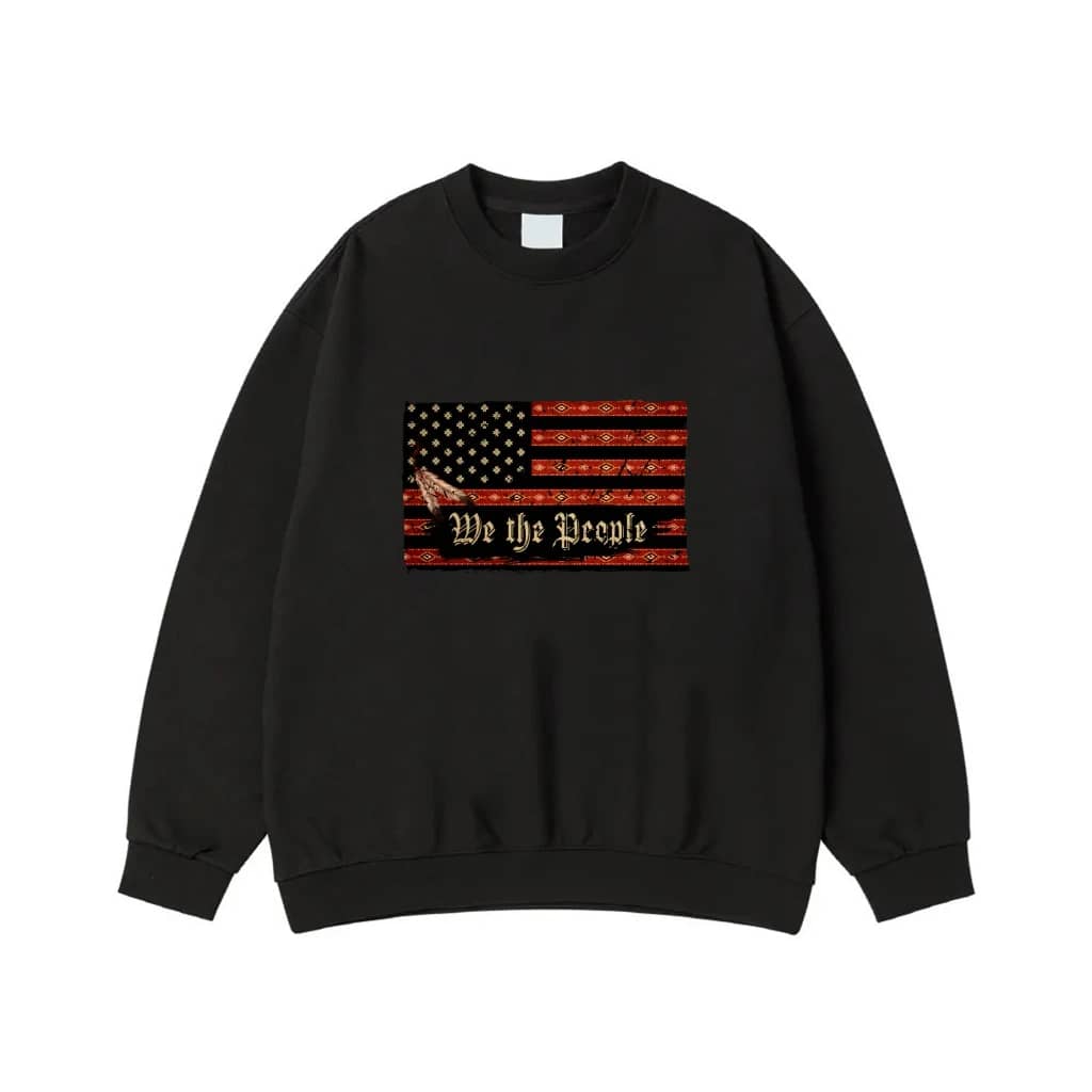 We The People American Flag With Native American Tribal Pattern And Feathers