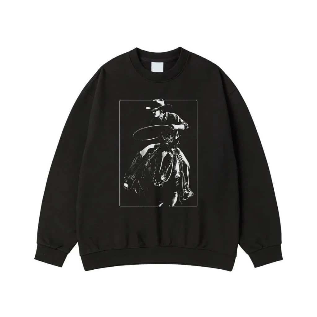 Western Cowboy Roping On Horseback Graphic T-Shirt