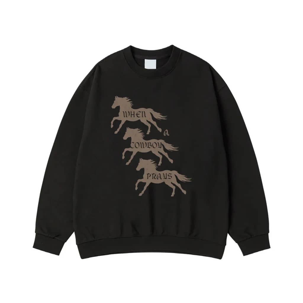 When A Cowboy Prays Running Horses Graphic T-Shirt