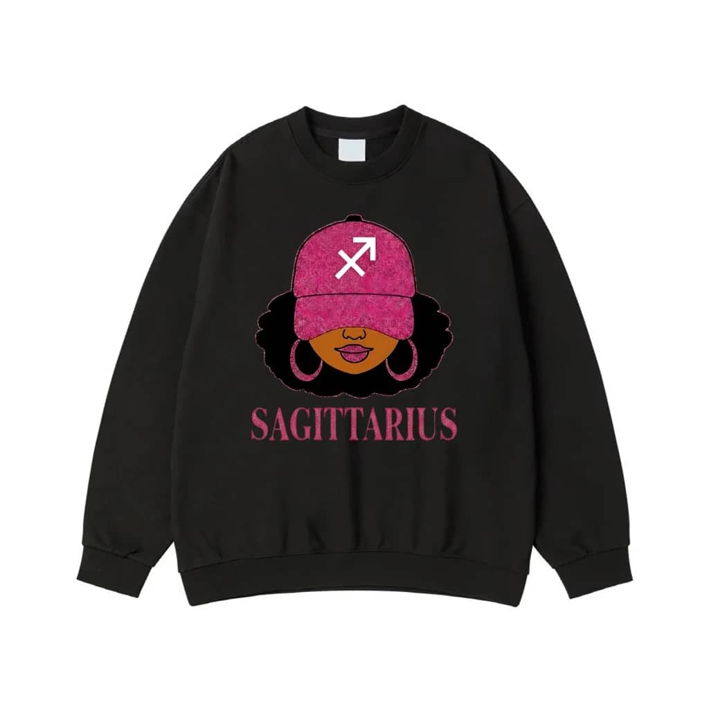 Zodiac Sign Black Woman Afro Girl Glitter Graphic T-Shirt