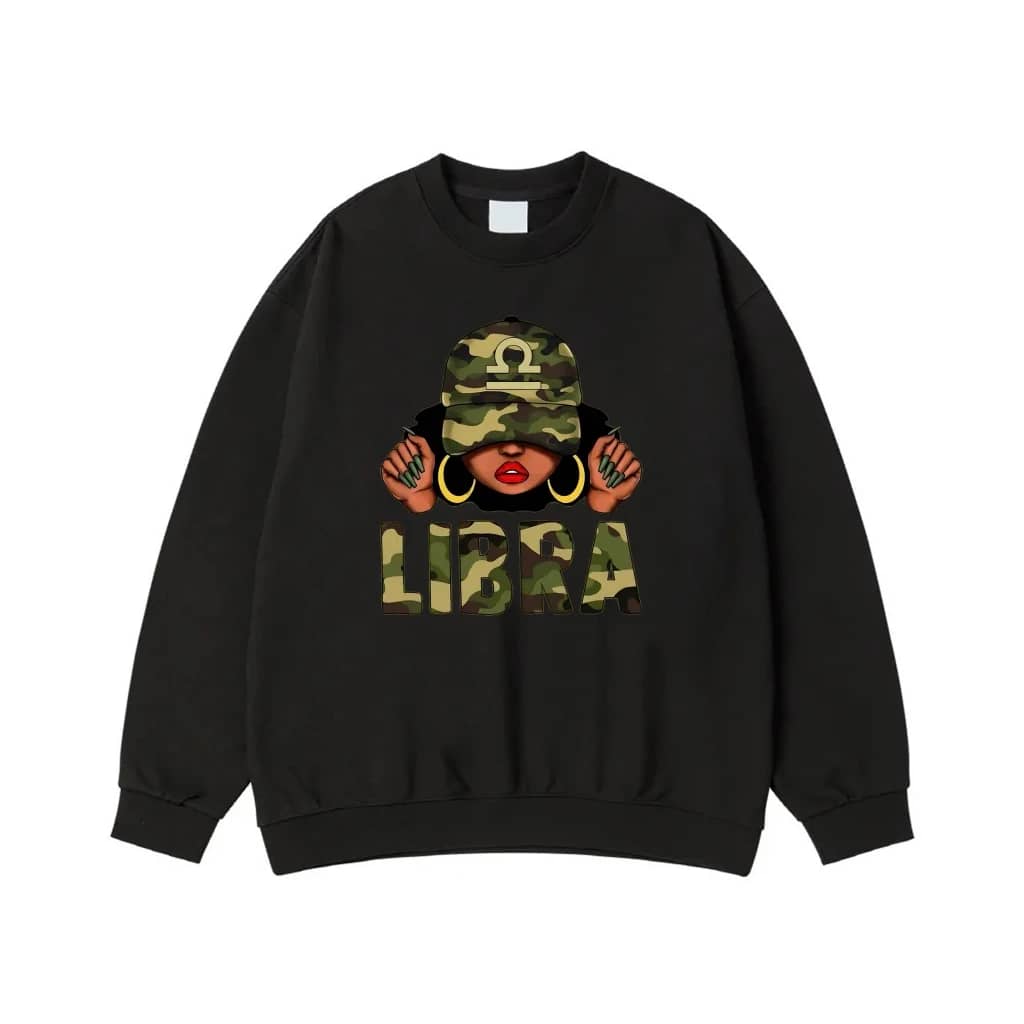 Zodiac Sign Black Woman With Camouflage Hat And Text T-Shirt