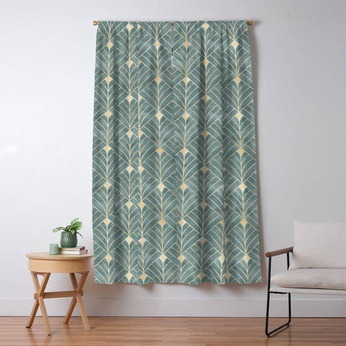 Art Deco Diamonds In Teal And Gold Window Curtain