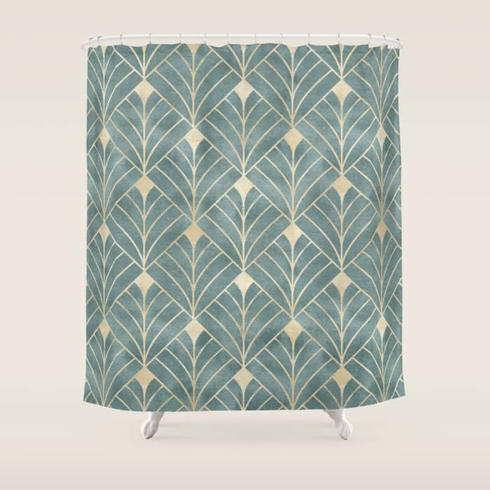 Art Deco Diamonds In Teal And Gold Shower Curtain