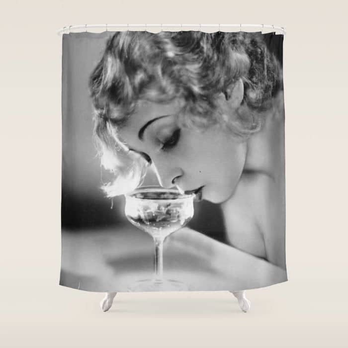Jazz Age Blond Sipping Champagne Black And White Photograph / Photography Shower Curtain