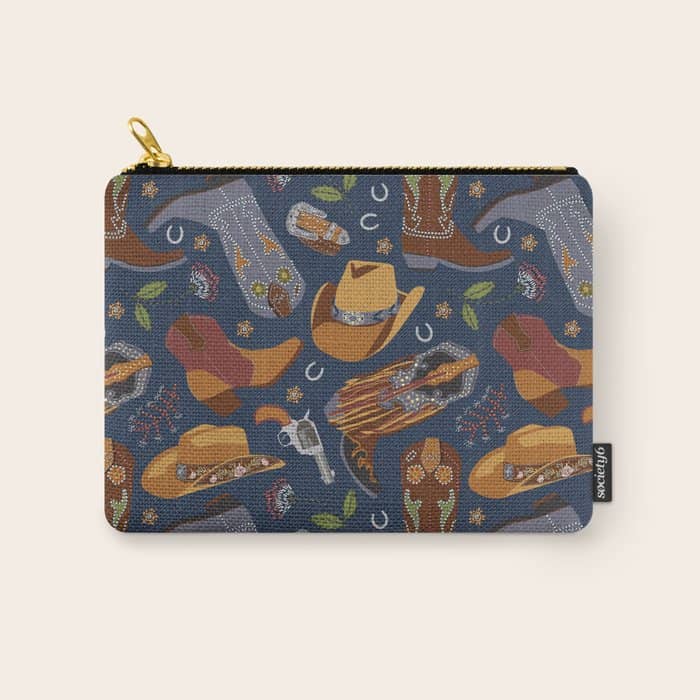 Embroidered Cowgirls | Blue Carry All Pouch