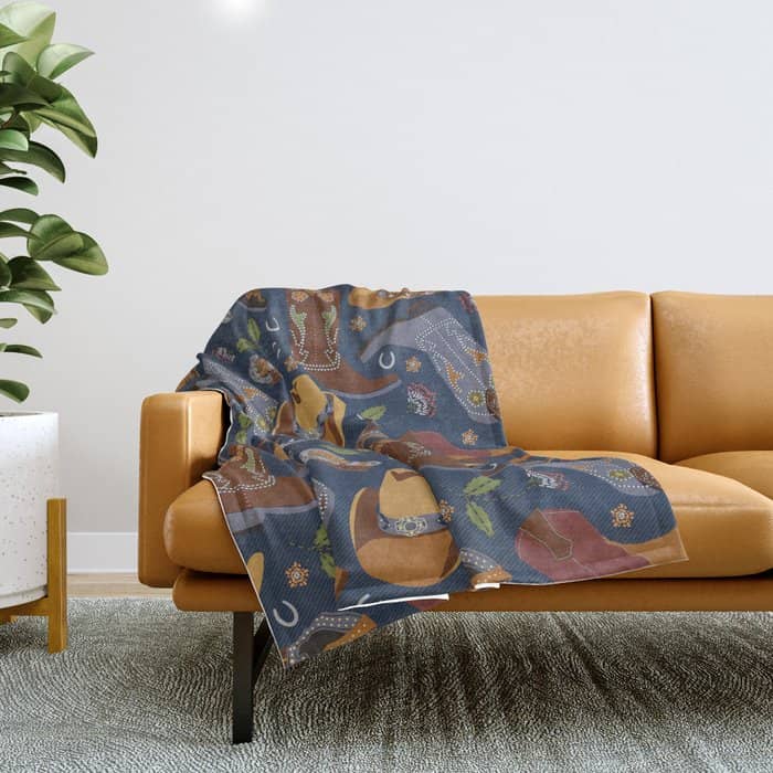 Embroidered Cowgirls | Blue Throw Blanket