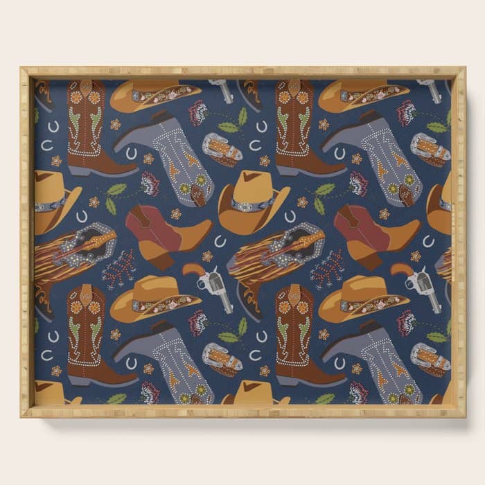 Embroidered Cowgirls | Blue Serving Tray