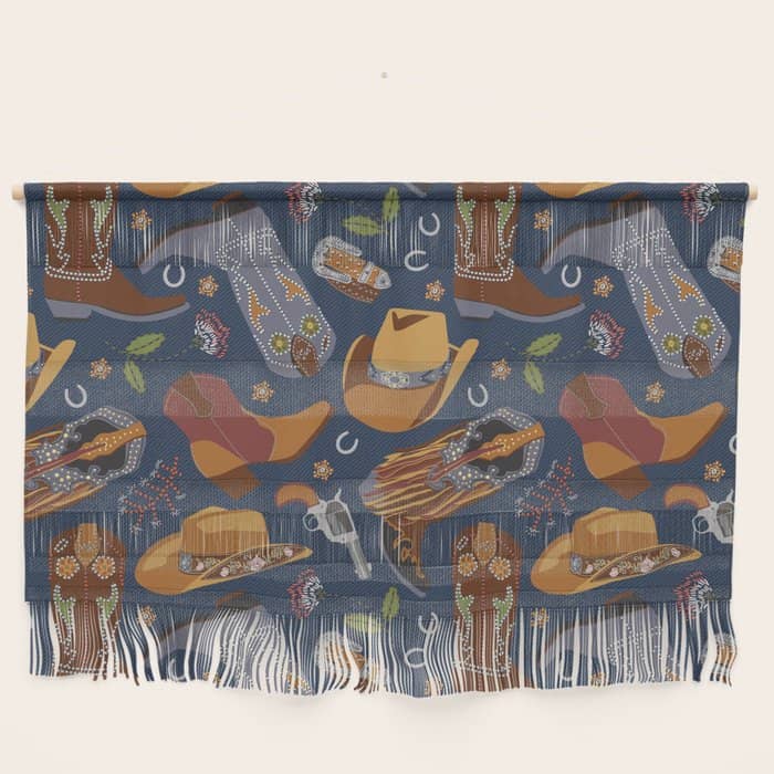 Embroidered Cowgirls | Blue Wall Hanging