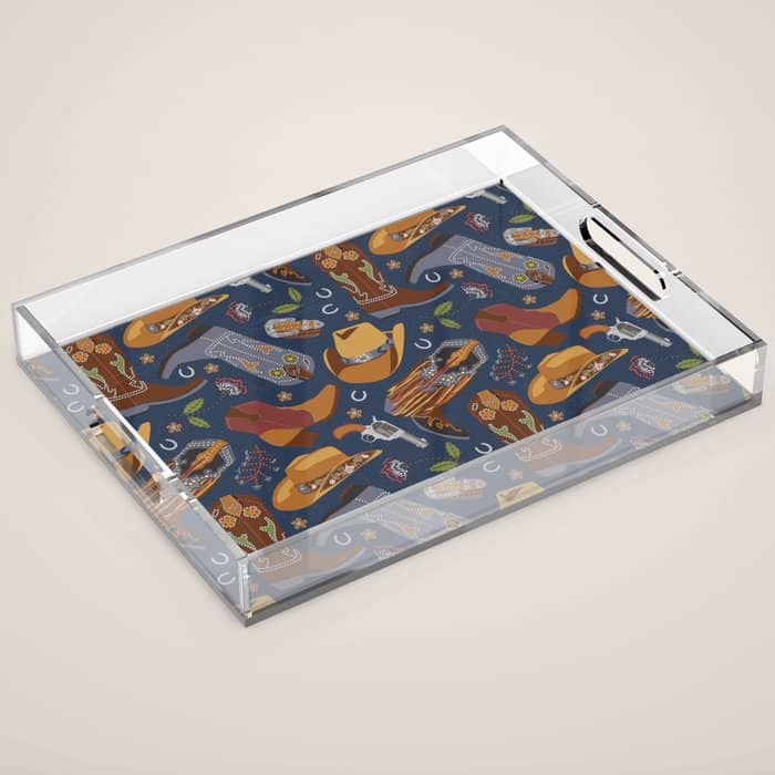 Embroidered Cowgirls | Blue Acrylic Tray