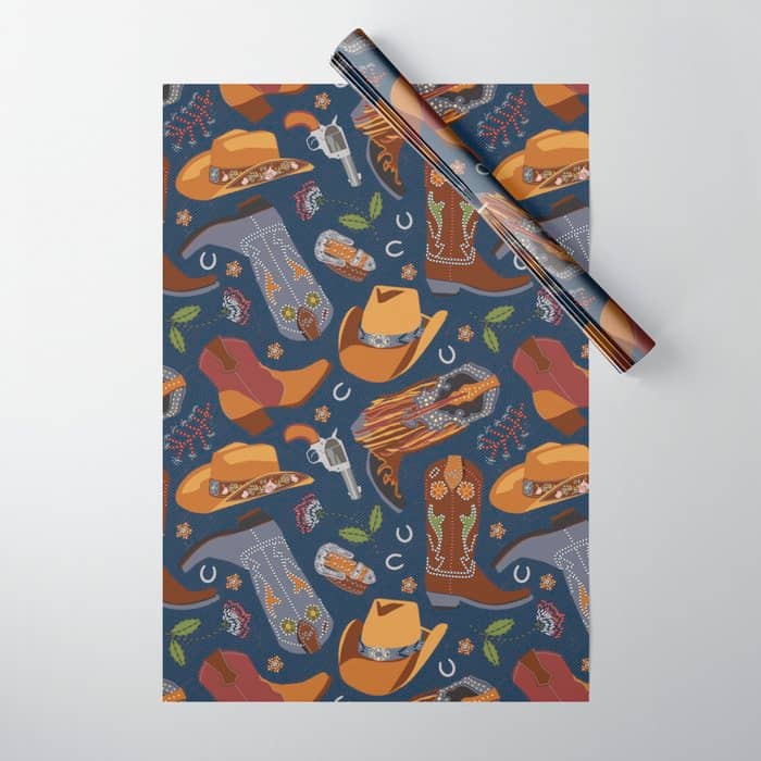 Embroidered Cowgirls | Blue Wrapping Paper
