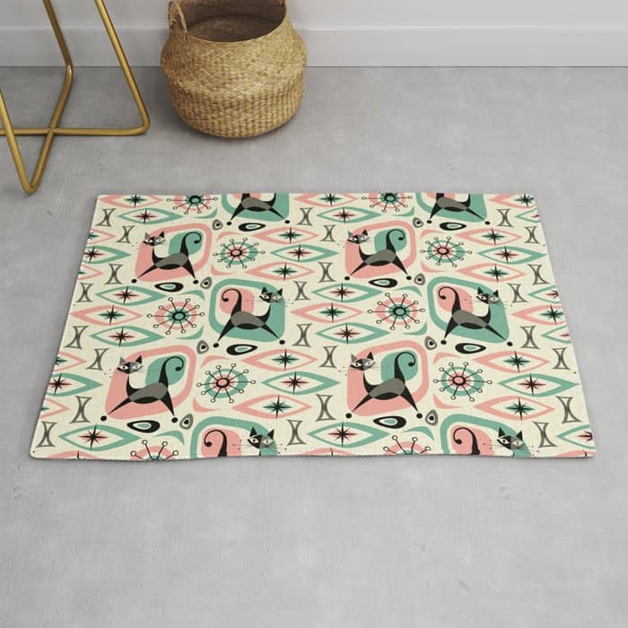 Mid Century Cat Abstract - Pink Aqua Rug