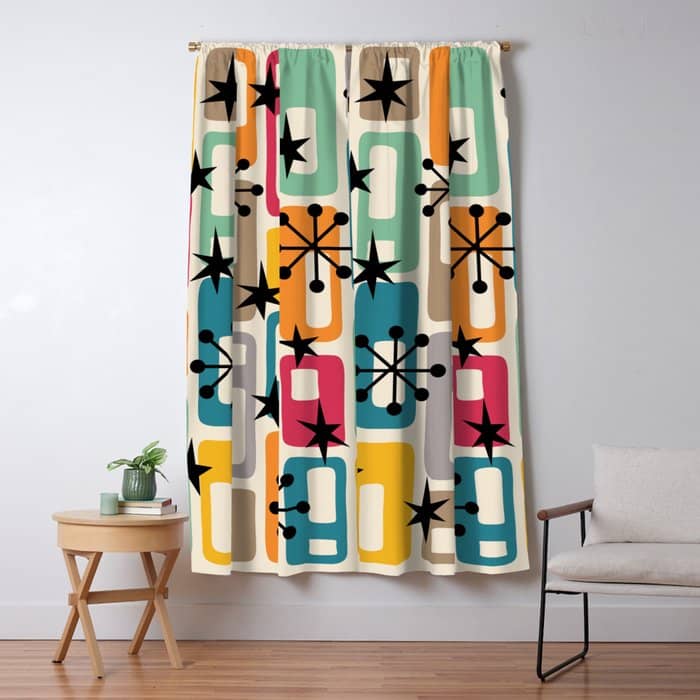 Retro Mid Century Modern Atomic Decoration 254 Googie Window Curtain
