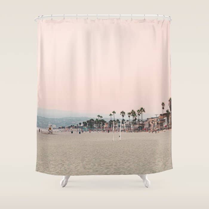 California Pink Beach Sunset Photography Shower Curtain