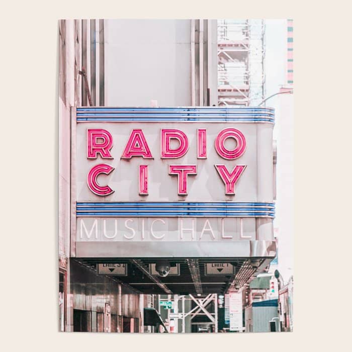 New York Radio City Sign Pink Travel Photography Poster
