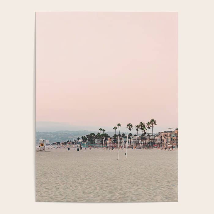 California Pink Beach Sunset Photography Poster