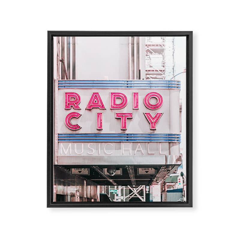 New York Radio City Sign Pink Travel Photography Framed Canvas Print