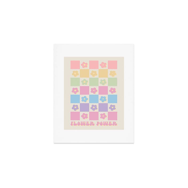 Checkered Flower Power Danish Pastel Rainbow Tones Art Print