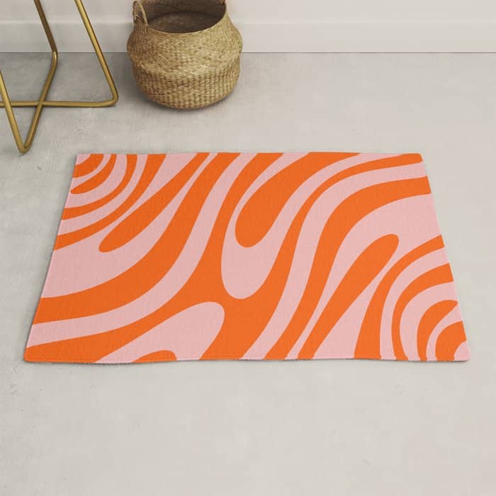 Groovy Abstract Retro Contemporary Wavy Loops Pattern Orange Blush Rug