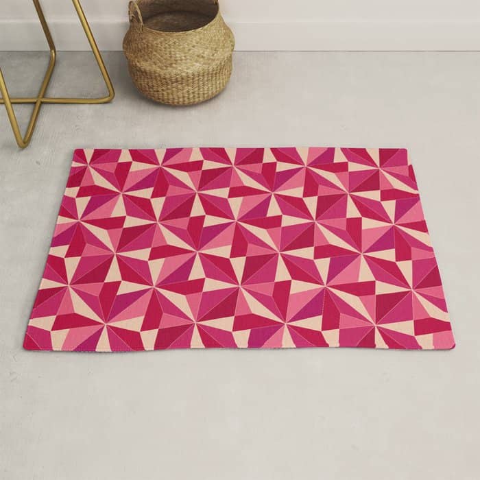 Kaleidoscope Tile Pattern Viii Vibrant Pink And Red Rug