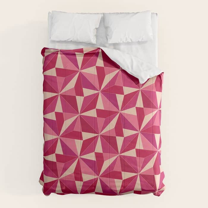 Kaleidoscope Tile Pattern Viii Vibrant Pink And Red Comforter