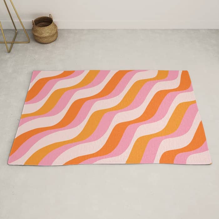 Zebra Stripes Abstract Lines Sunshine Retro Colorful Pink Orange Colors Boho Swirl Modern Pattern Rug