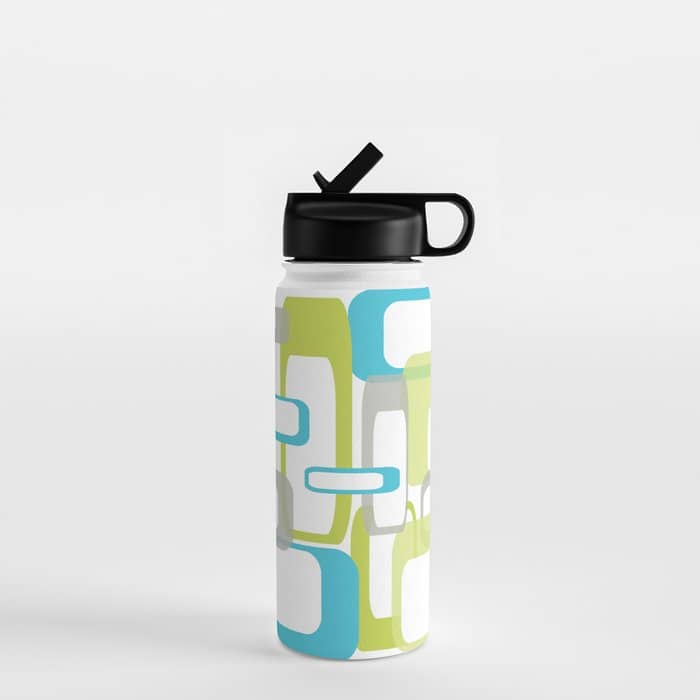 Mid-Century Modern Rectangle Design Blue Green And Gray Water Bottle
