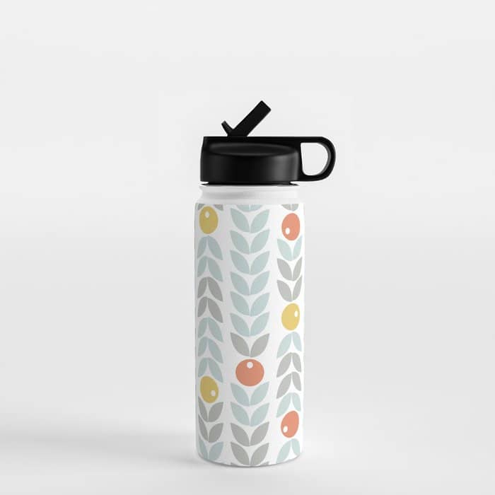Mid Century Modern Retro Leaf And Circle Pattern Water Bottle