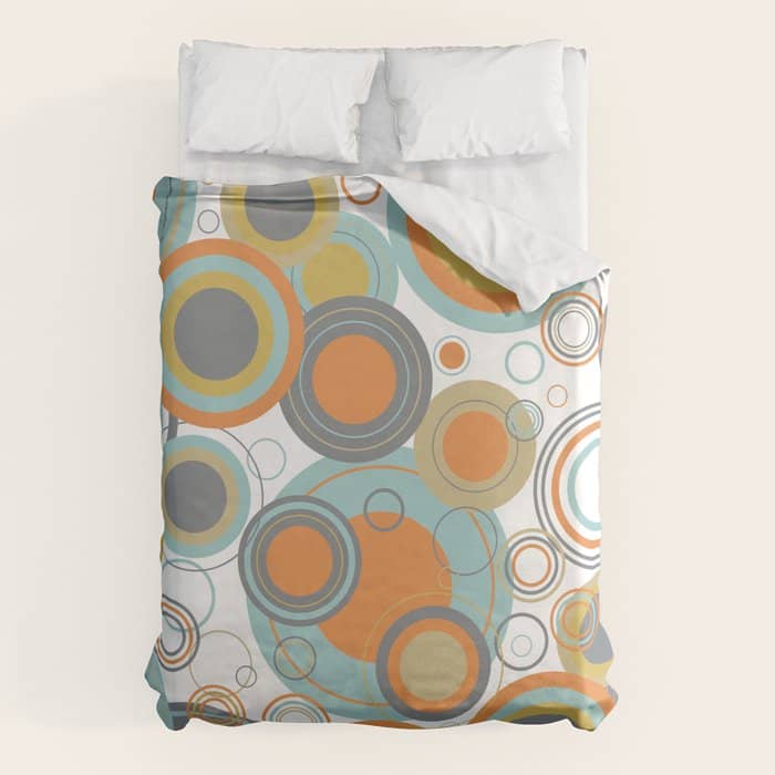 Retro Mid Century Modern Circles Geometric Bubbles Pattern Duvet Cover