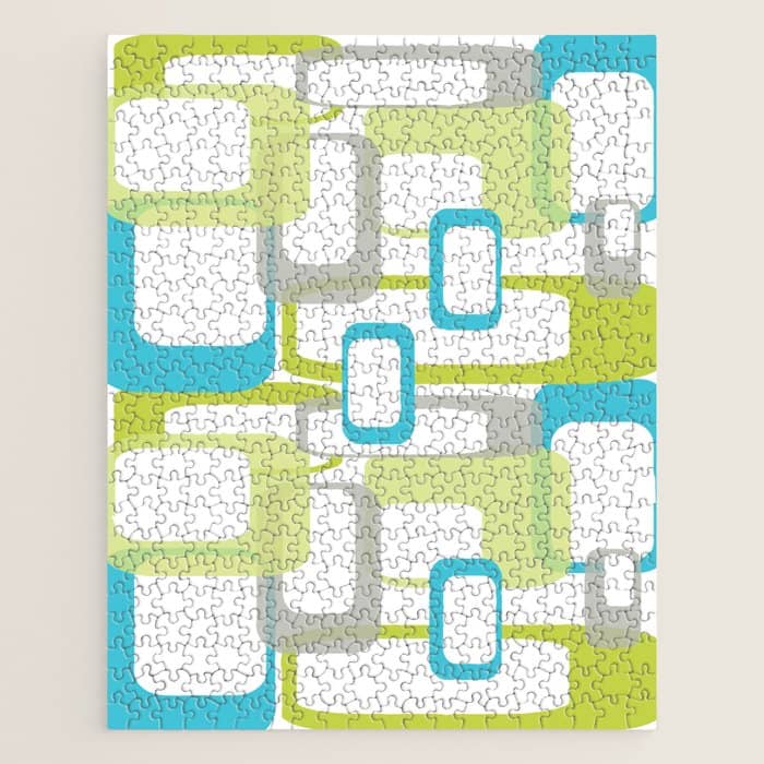 Mid-Century Modern Rectangle Design Blue Green And Gray Jigsaw Puzzle