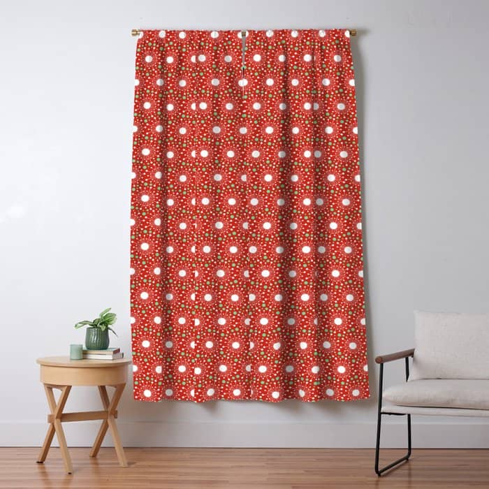 Christmas Holiday Midcentury Modern Atomic Snowflakes In Red Green And White Window Curtain
