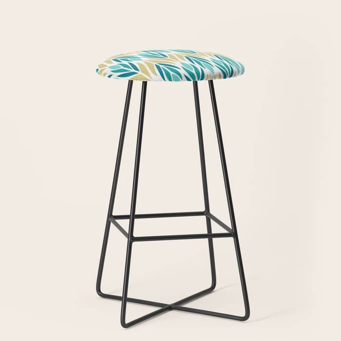 Mid Century Modern Abstract Floral Pattern In Turquoise Teal Aqua And Marigold Stool