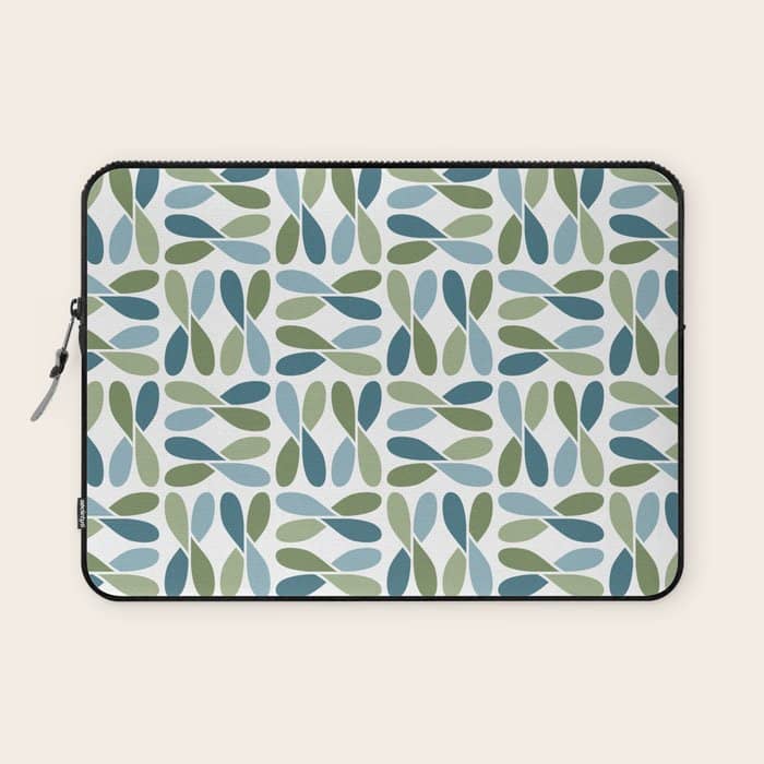Retro Mid Century Modern Abstract Leaf Pattern Teal Blue Dill Green Laptop Sleeve