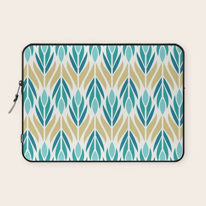 Mid Century Modern Abstract Floral Pattern In Turquoise Teal Aqua And Marigold Laptop Sleeve