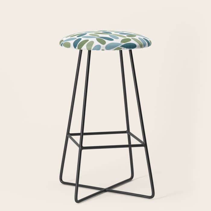 Retro Mid Century Modern Abstract Leaf Pattern Teal Blue Dill Green Stool