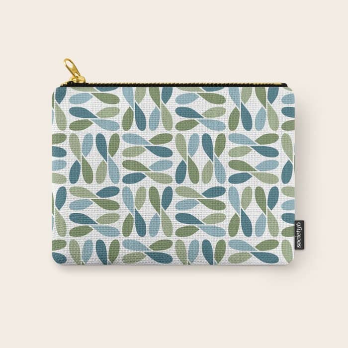 Retro Mid Century Modern Abstract Leaf Pattern Teal Blue Dill Green Carry All Pouch