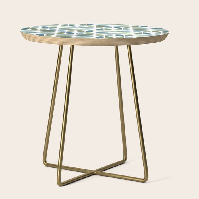 Retro Mid Century Modern Abstract Leaf Pattern Teal Blue Dill Green Side Table