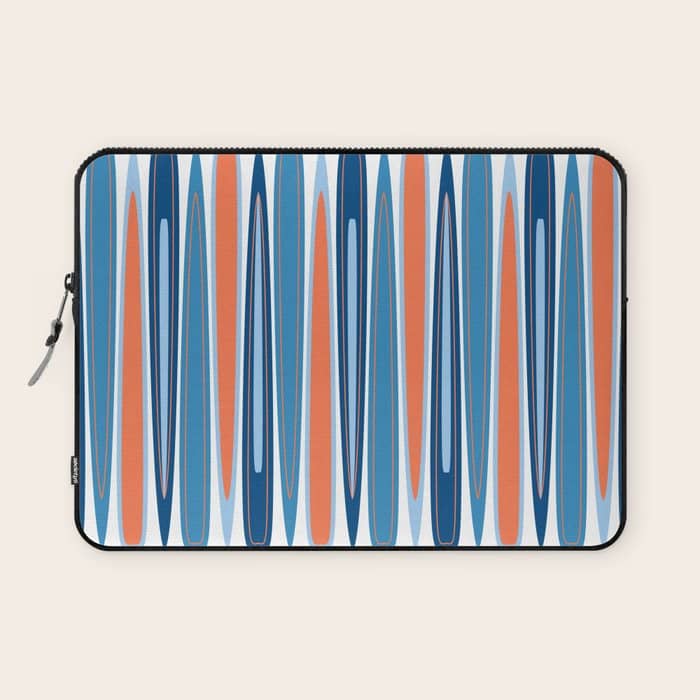 Mid Century Modern Vintage Inspired Stripes In Classic Blues And Muted Orange Laptop Sleeve