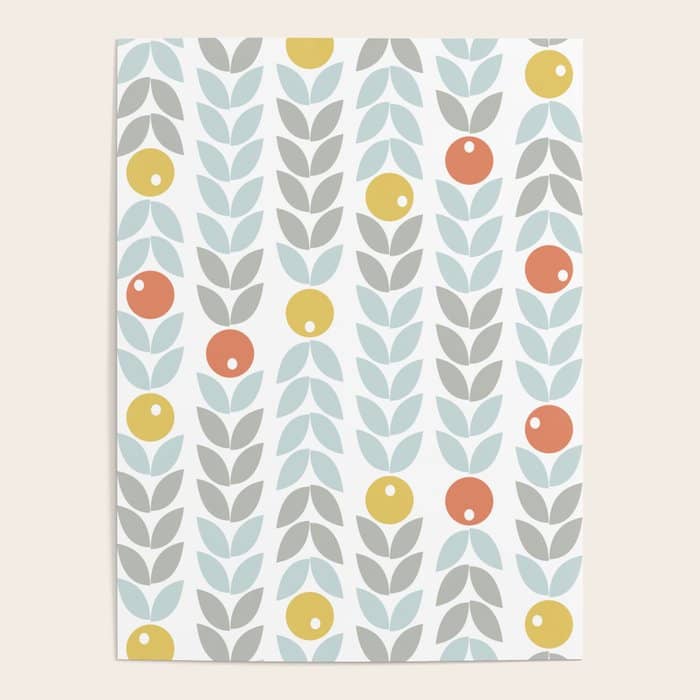 Mid Century Modern Retro Leaf And Circle Pattern Poster