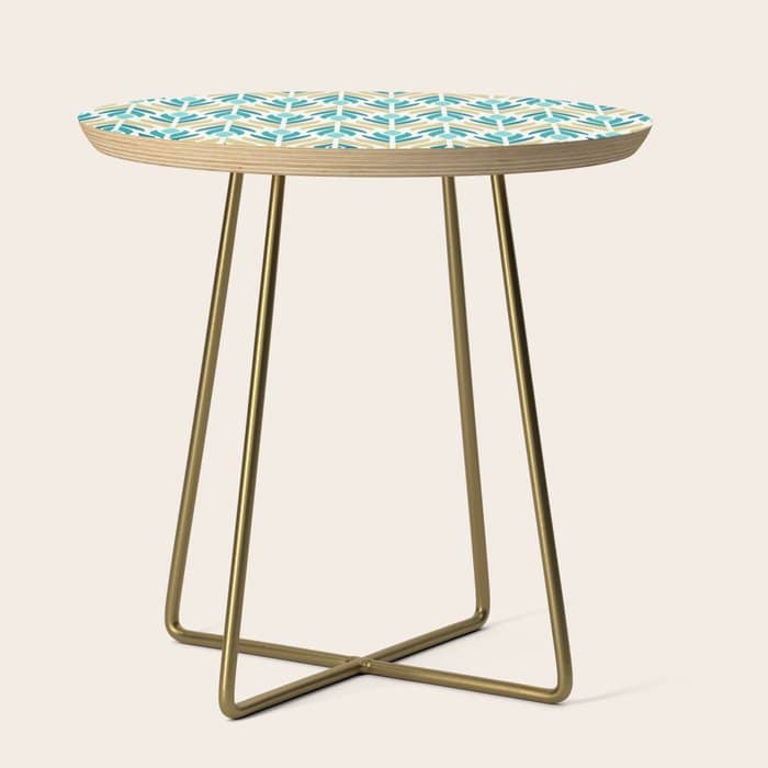 Mid Century Modern Abstract Floral Pattern In Turquoise Teal Aqua And Marigold Side Table