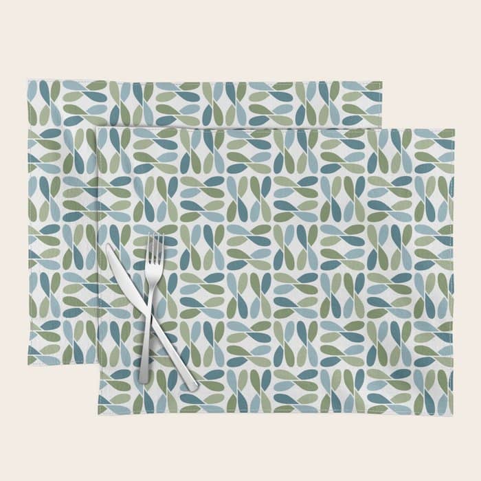 Retro Mid Century Modern Abstract Leaf Pattern Teal Blue Dill Green Placemat