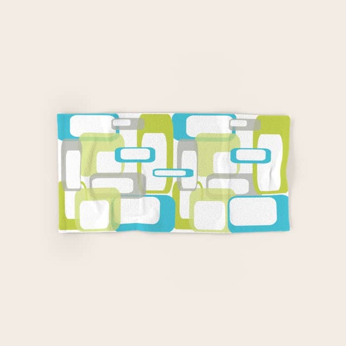 Mid-Century Modern Rectangle Design Blue Green And Gray Bath Towel